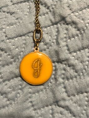 Gold Initial 'J' Yellow Enamel Pendant Necklace - Women Jewelry 30”